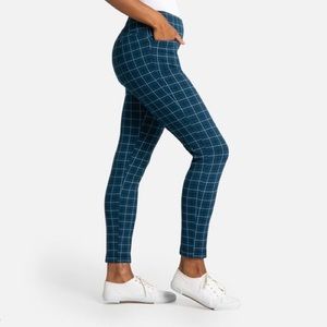 Betabrand, Skinny Legged Power Down Pants in Ocean Tartan